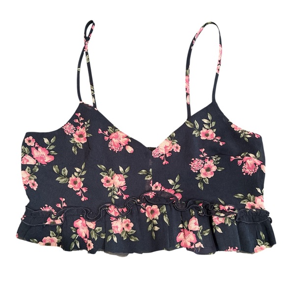 Upcycled Denim Jeans & Floral Ruffle Crop Top Set Boho Y2K One-of-a-Kind - Picture 6 of 13